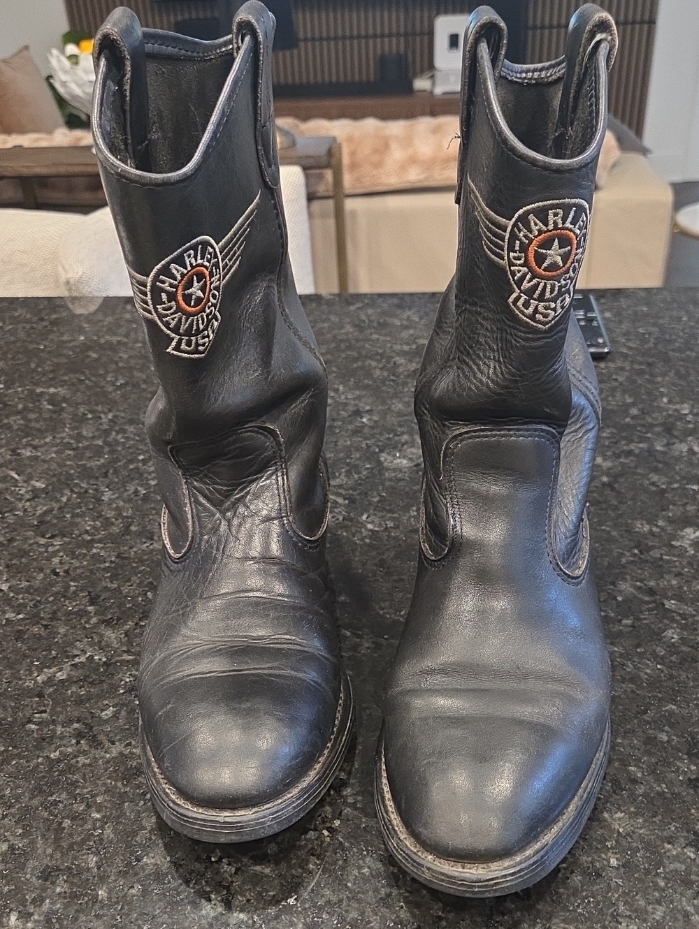 Harley-Davidson Black Leather Pull-On Western Motorcycle Boots